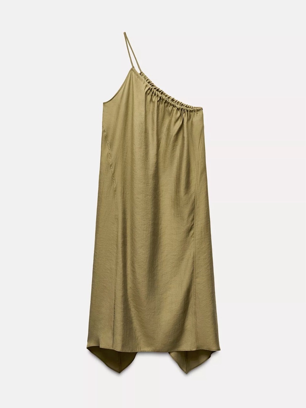 Zara One-Shoulder Olive Slip Dress